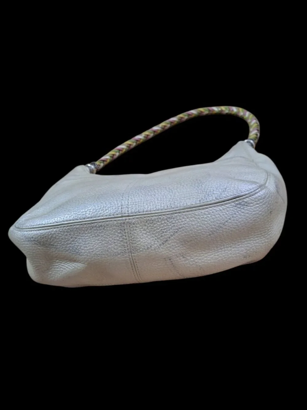 Brighton Women's Cream Pearl Pebbled Leather Hobo Bag Braided Shoulder Strap